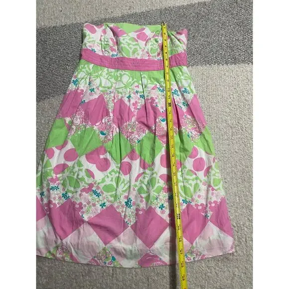 Lilly Pulitzer Strapless Mini Dress Womens Sz 2 Pink Green Island Diamond - Picture 5 of 14